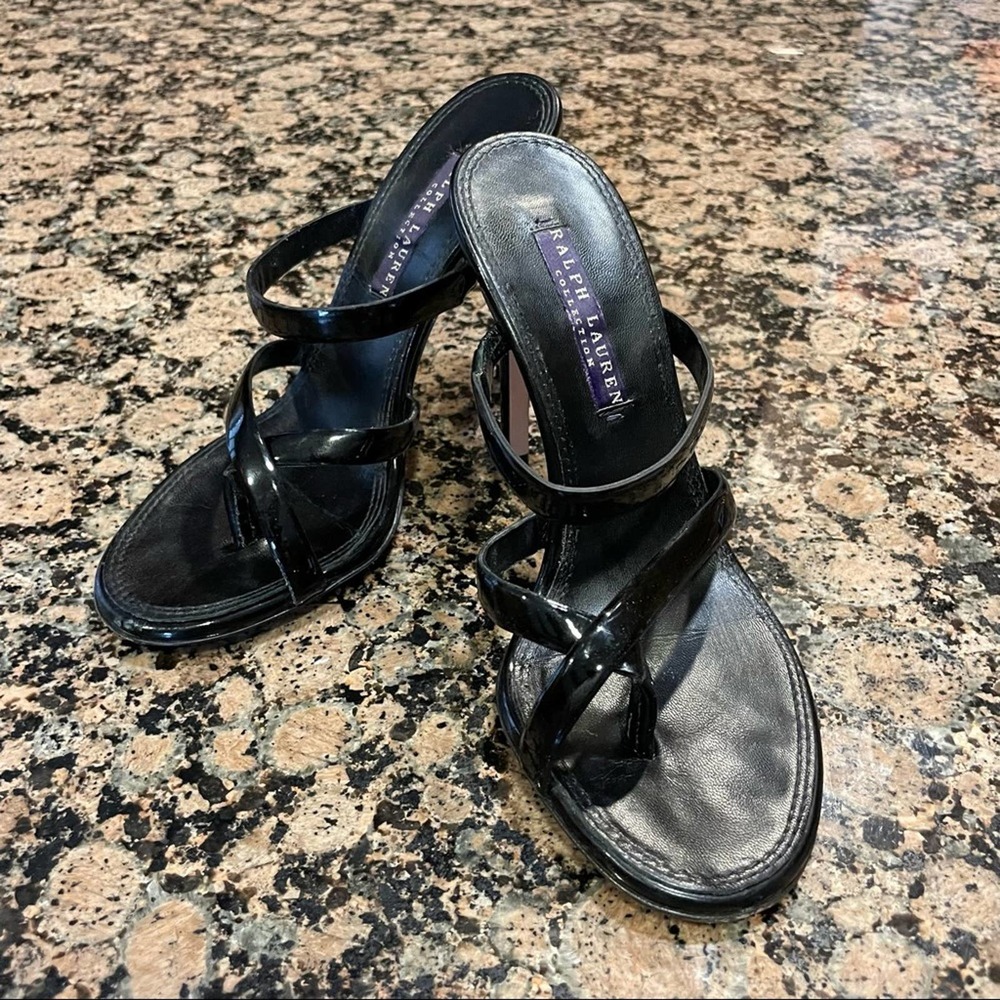 Ralph Lauren Purple Label Black Patent Leather Strappy Heels
